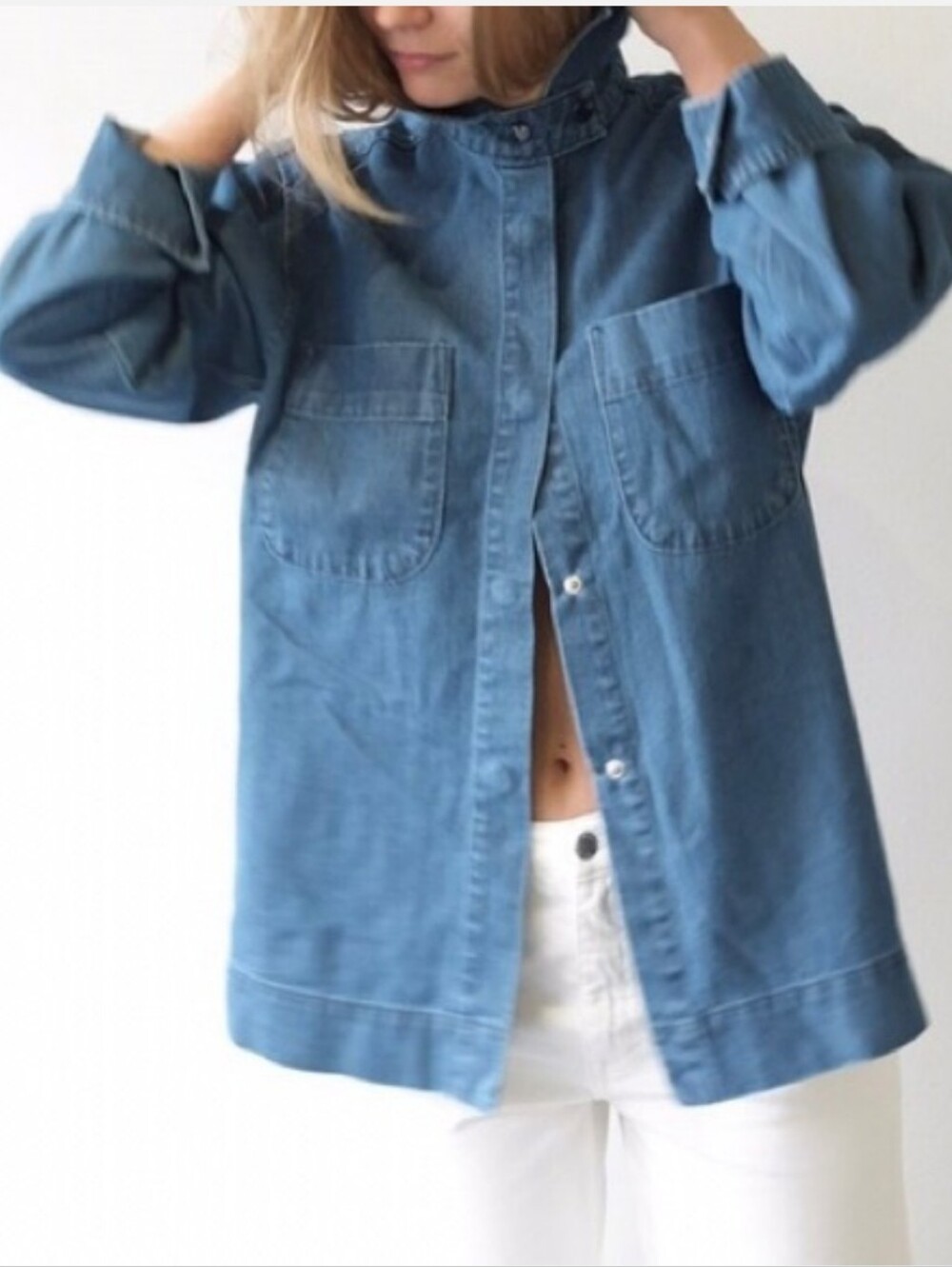 Carleen Admore Denim Chore Jacket Shacket Snap Closure 100% Cotton Utility